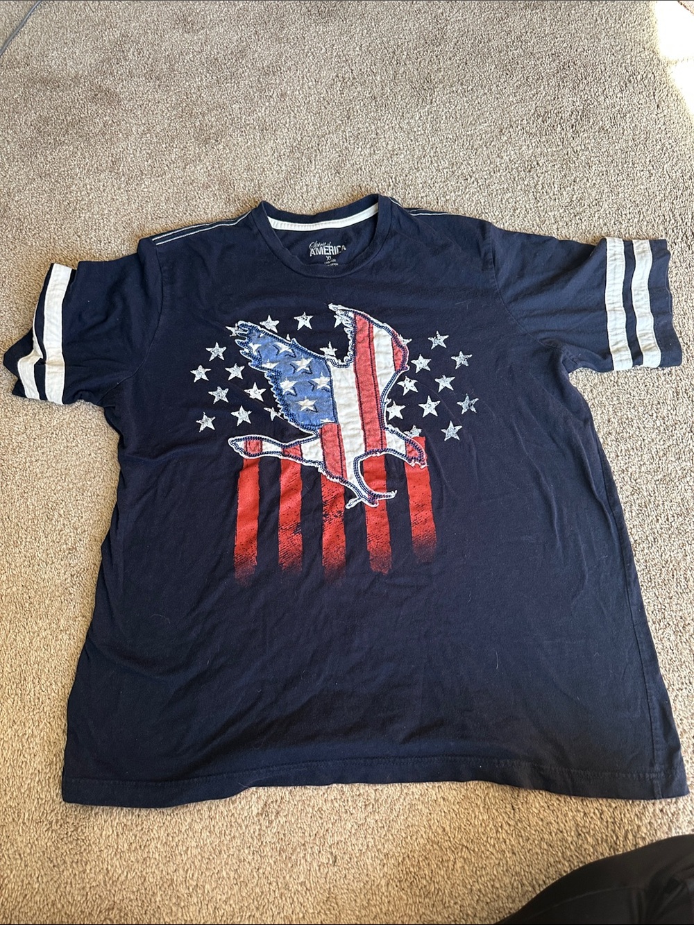Navy Short-Sleeve Graphic Tee with American Eagle